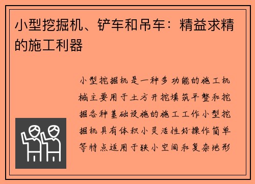 小型挖掘机、铲车和吊车：精益求精的施工利器